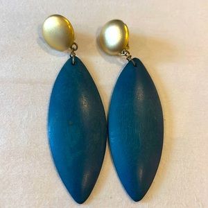 Vintage 80s Clip-On Blue & Gold Earrings